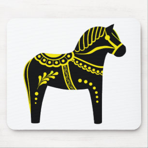 Tapis De Souris Cheval Dala folk noir/jaune/or, Folk Friesian