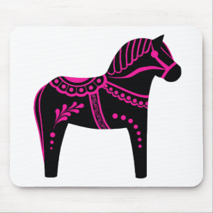 Tapis De Souris Cheval Dala noir/rose folk, Folk Friesian