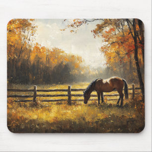 Tapis De Souris Cheval dans le champ Golden Hour Peinture