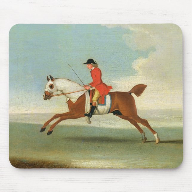 Tapis De Souris Cheval de course galopant et jockey monté en rouge (Devant)
