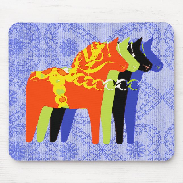 Tapis De Souris Cheval de Dala avec l'arrière - plan folklorique (Devant)