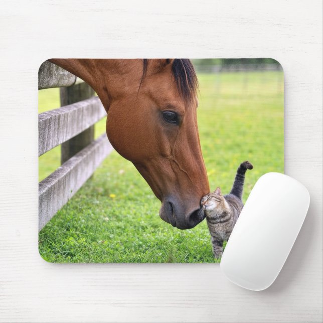 Tapis De Souris Cheval de ferme avec chat tigré (Avec souris)