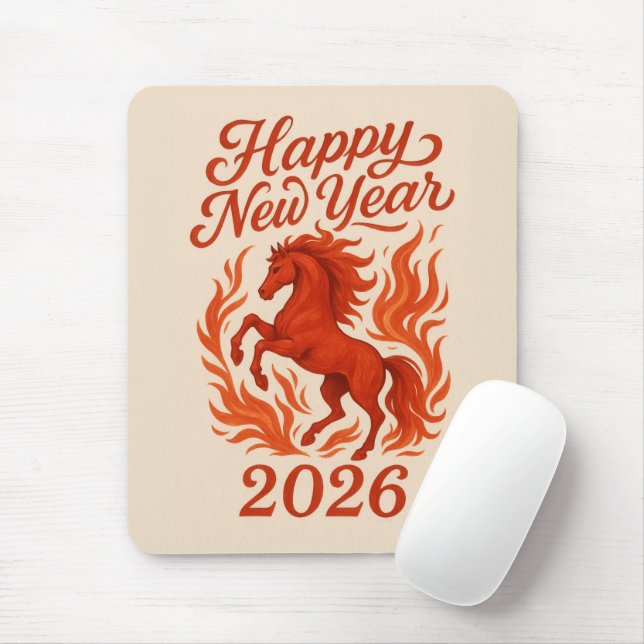Tapis De Souris Cheval de feu chinois 2026 (Avec souris)