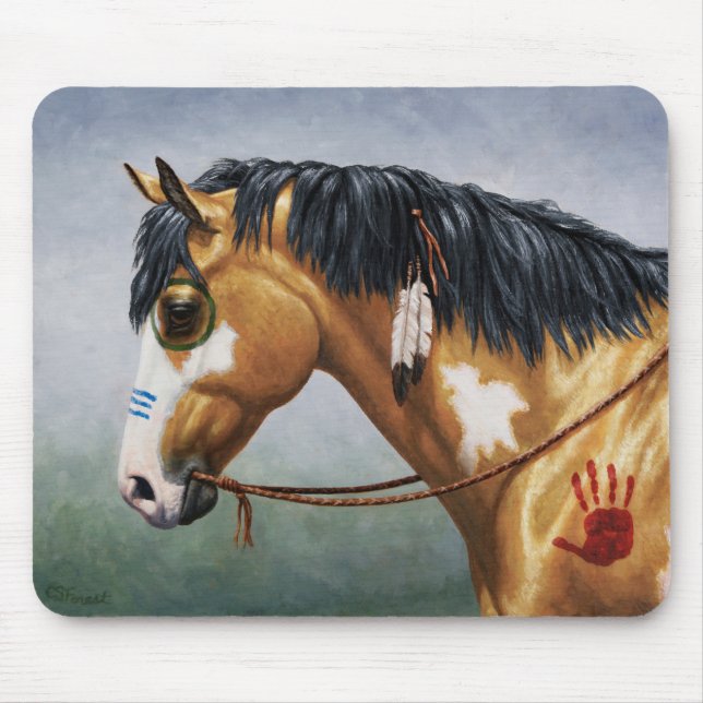 Tapis De Souris Cheval de guerre amérindien Buckskin Pinto (Devant)