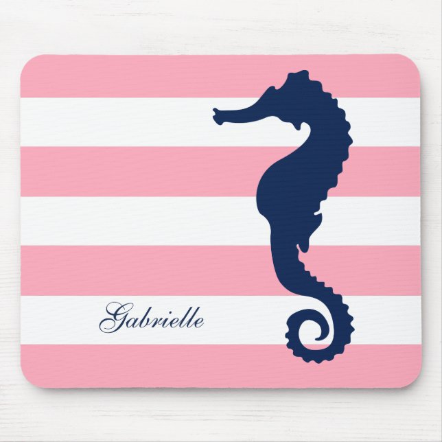 Tapis De Souris Cheval de mer Blanc Bleu Rose (Devant)