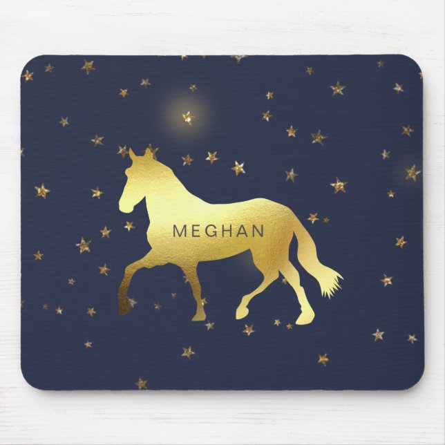 Tapis De Souris cheval d'or étoiles équestre Monogramme (Devant)