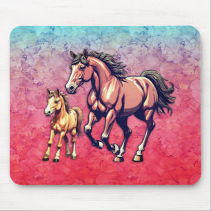 Tapis De Souris Cheval et poulain sur Arrière - plan texturé