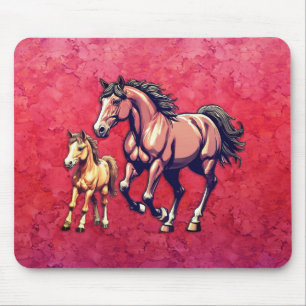 Tapis De Souris Cheval et poulain sur Arrière - plan texturé