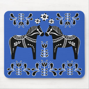 Tapis De Souris Cheval folklorique noir/blanc de Dala/frison