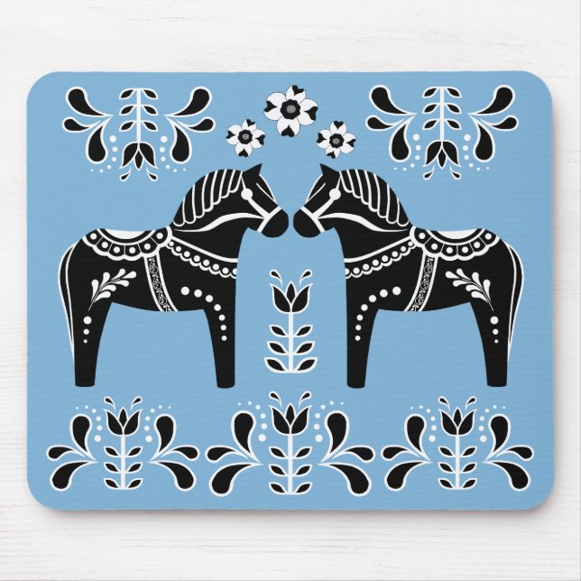 Tapis De Souris Cheval folklorique noir/blanc de Dala/frison (Devant)