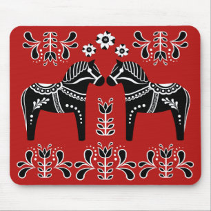 Tapis De Souris Cheval folklorique noir/blanc de Dala/frison