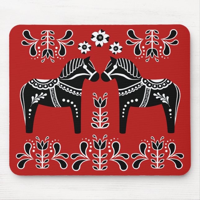 Tapis De Souris Cheval folklorique noir/blanc de Dala/frison (Devant)