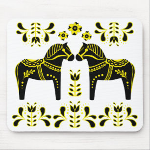 Tapis De Souris Cheval folklorique noir/jaune de Dala/frison