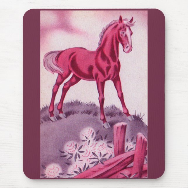 Tapis De Souris cheval heureux en rose (Devant)