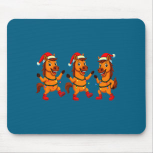 Tapis De Souris Cheval Mignon Chapeau de Père Noël Lumières Danseu