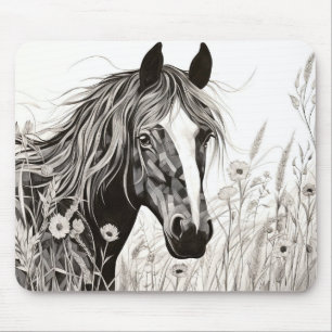 Tapis De Souris Cheval Nature Paisible Prairie Croquis Style de de