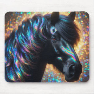 Tapis De Souris Cheval noir avec Mane Iridescente