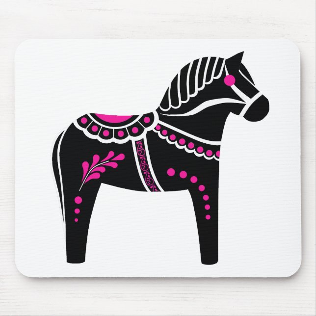 Tapis De Souris Cheval noir/blanc/rose folklorique de Dala, frison (Devant)