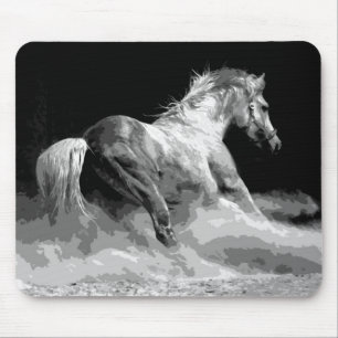 Tapis De Souris Cheval noir et blanc dans l'action