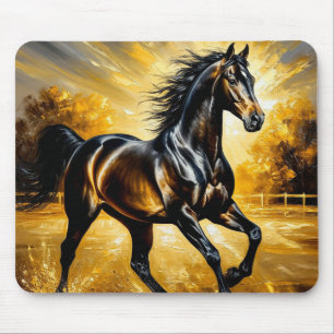 Tapis De Souris Cheval Noir Sauvage Nature Coucher de Soleil Esthé