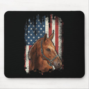 Tapis De Souris Cheval Patriotique Drapeau Américain Équitation Ho