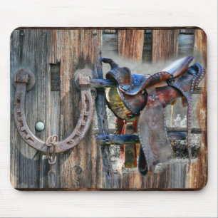 Tapis De Souris Cheval Saddle Horseshoe Rustique Western Souris Pa