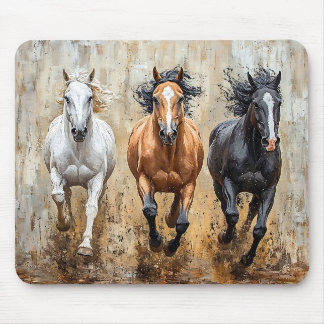 Tapis De Souris Cheval Trio Galloping Peinture (Devant)
