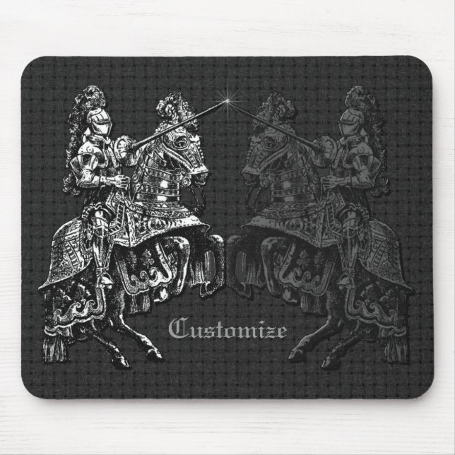 Tapis De Souris Chevaliers médiévaux noir et blanc (Devant)