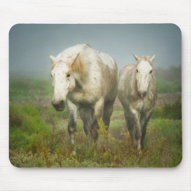 Tapis De Souris Chevaux blancs de Camargue en champ (Devant)