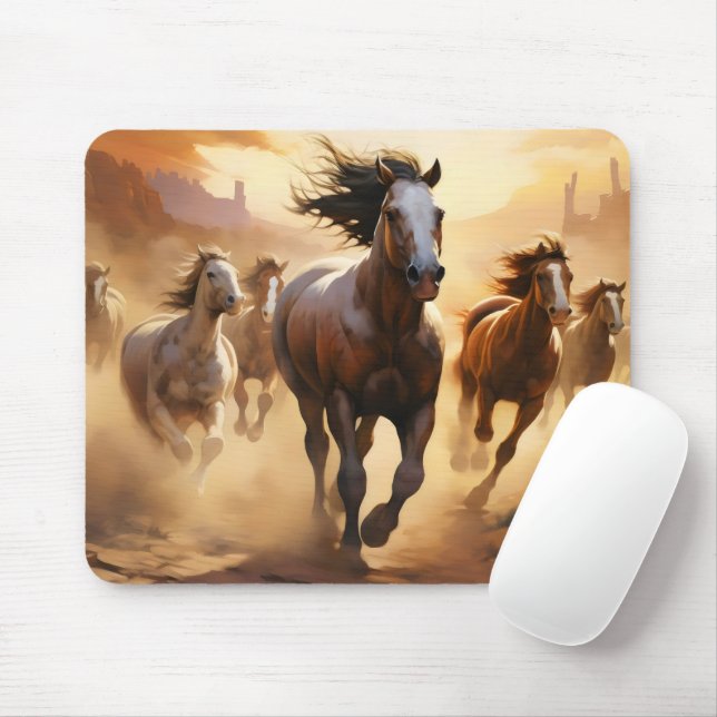 Tapis De Souris Chevaux dans le désert (Avec souris)