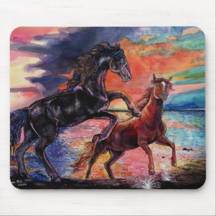 Tapis De Souris Chevaux d'aquarelle sans fin Sky