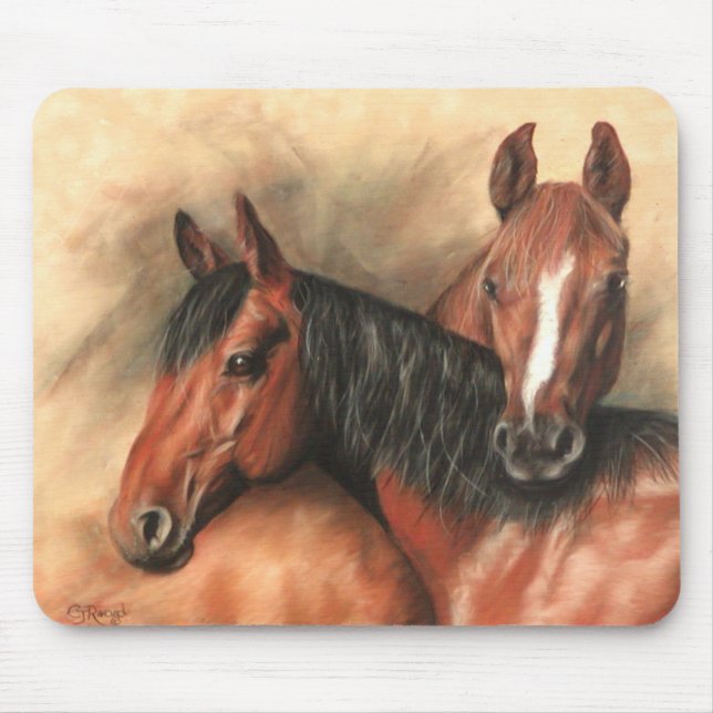 Tapis De Souris Chevaux de baie et de châtaignier (Devant)