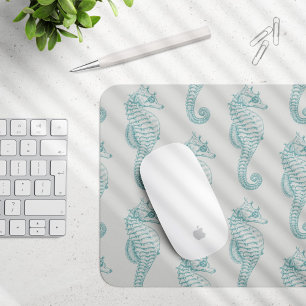 Tapis De Souris Chevaux de mer tropicaux, Motif hippocampe - gris