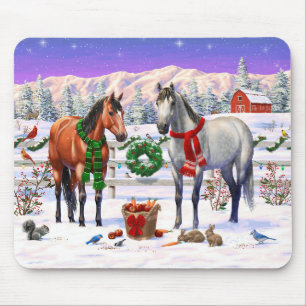 Tapis De Souris Chevaux de Noël dans la neige