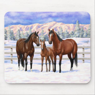 Tapis De Souris Chevaux Du Quartier De La Baie Brown En Neige