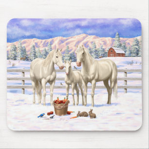 Tapis De Souris Chevaux Du Quartier Du Cremello Blanc En Neige