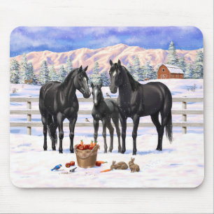 Tapis De Souris Chevaux Du Quartier Noir En Neige