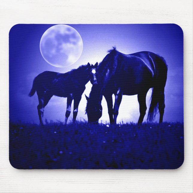 Tapis De Souris Chevaux en Nuit Bleue (Devant)