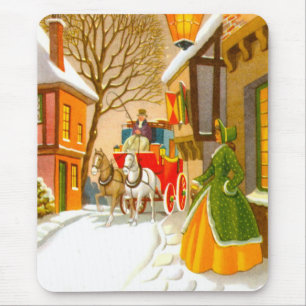 Tapis De Souris Chevaux et chariot dans la neige