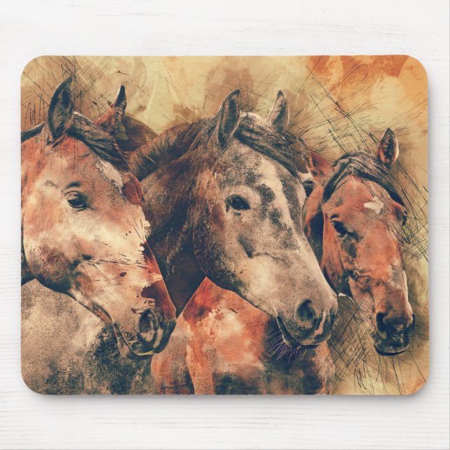 Tapis De Souris Chevaux Peinture d'aquarelle artistique (Devant)