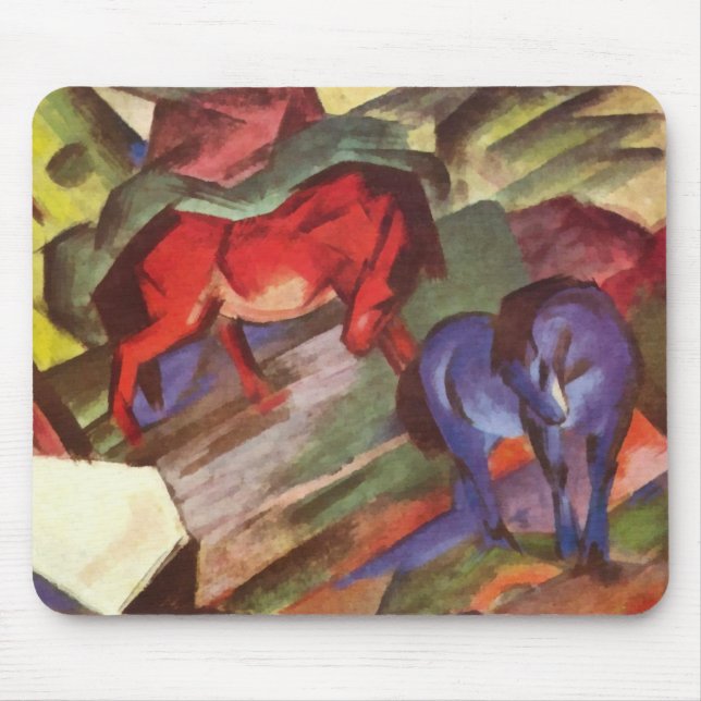 Tapis De Souris Chevaux rouges et bleus Mousepad (Devant)