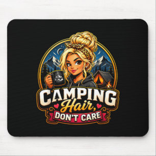 Tapis De Souris Cheveux de camping on s'en fiche drôle fille campe