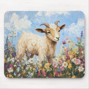 Tapis De Souris Chèvre Cute Entourée De Fleurs sauvages