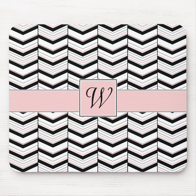 Tapis De Souris Chevron blanc et blanc noir Mousepad (Devant)