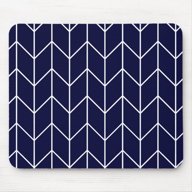 Tapis De Souris Chevron blanc sur chic moderne de bleu marine (Devant)