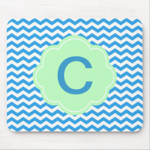 Tapis De Souris Chevron bleu, forme vert clair, monogramme