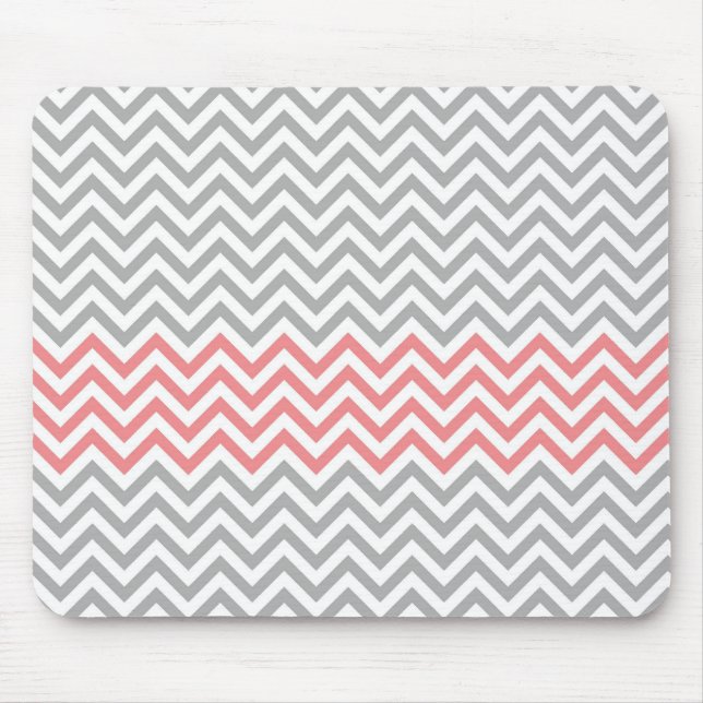 Tapis De Souris Chevron gris, blanc et de corail (Devant)