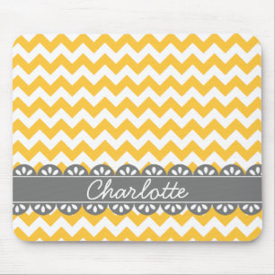 Tapis De Souris Chevron jaune et dentelle gris à la mode