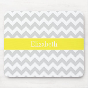 Tapis De Souris Chevron Lt Gris Blanc Monogramme Nom Jaune