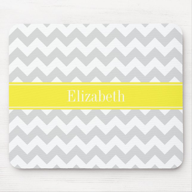 Tapis De Souris Chevron Lt Gris Blanc Monogramme Nom Jaune (Devant)